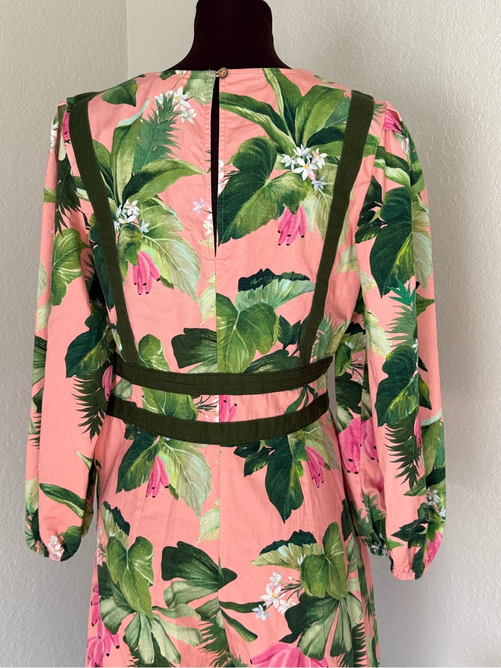 FARM Rio for Anthropologie Tropical Cotton Wide Leg Jumpsuit Pink Green Size M - Picture 8 of 12